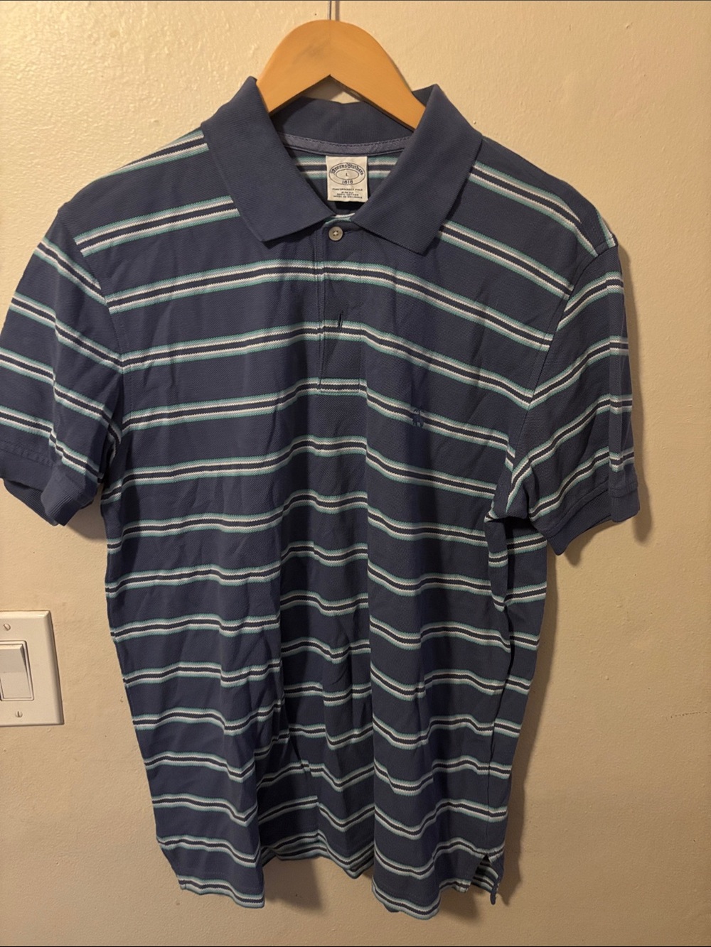 Brooks Brothers Navy Polo with Light Blue and White Stripes